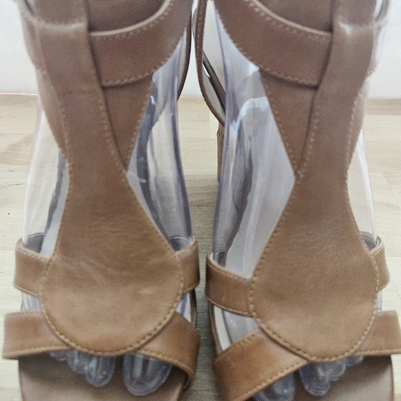 Guess Womens Medium Brown Leather Wultima 8.5M Heels Wedges Shoes - Picture 8 of 12